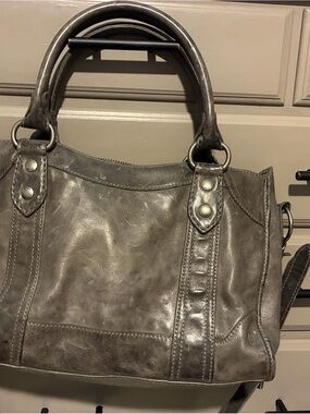 Frye Structured Gray Leather Satchel with Top Handles